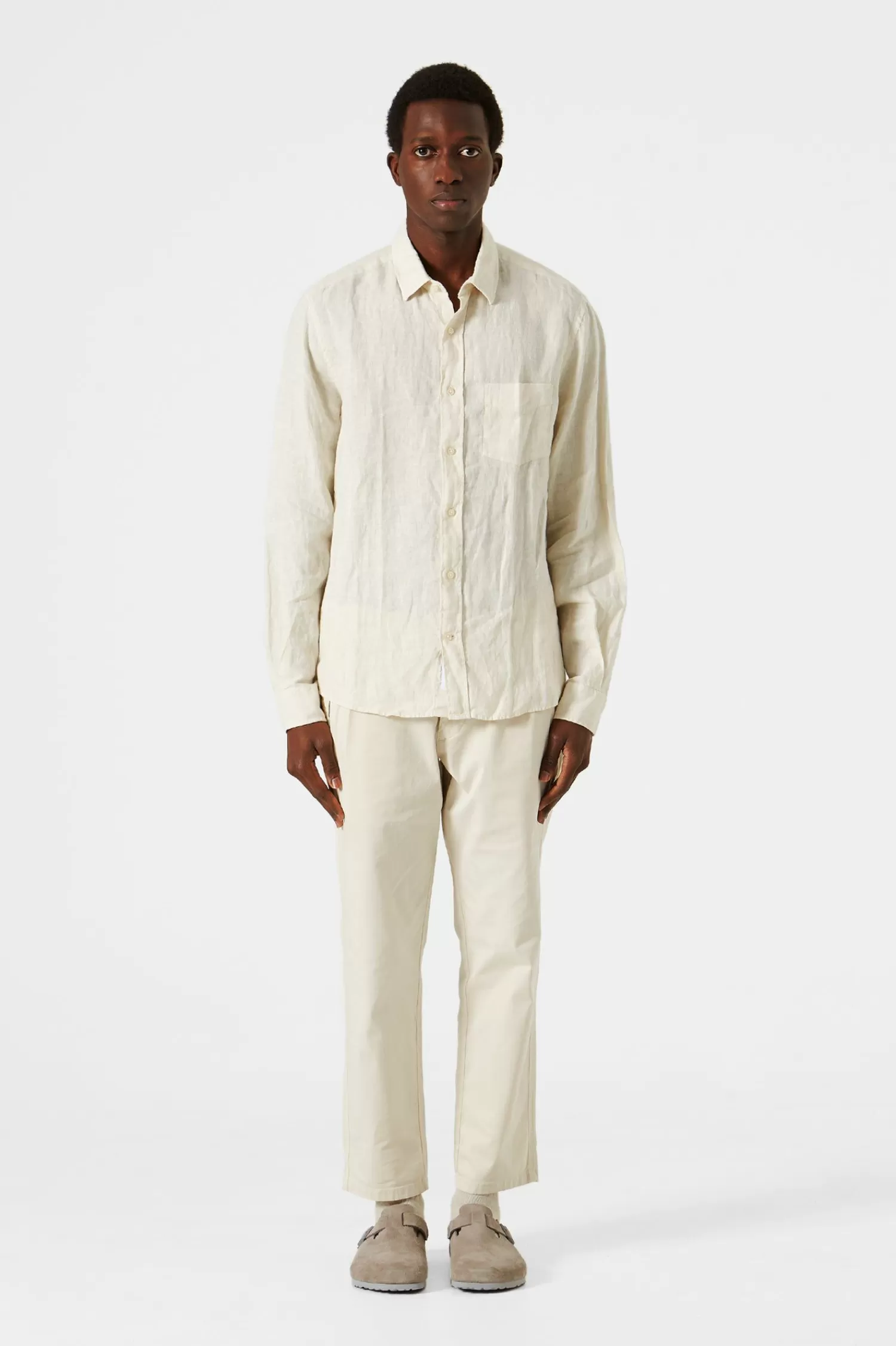 Shirts | Edmmond Studios Linen Shirt Plain Beige