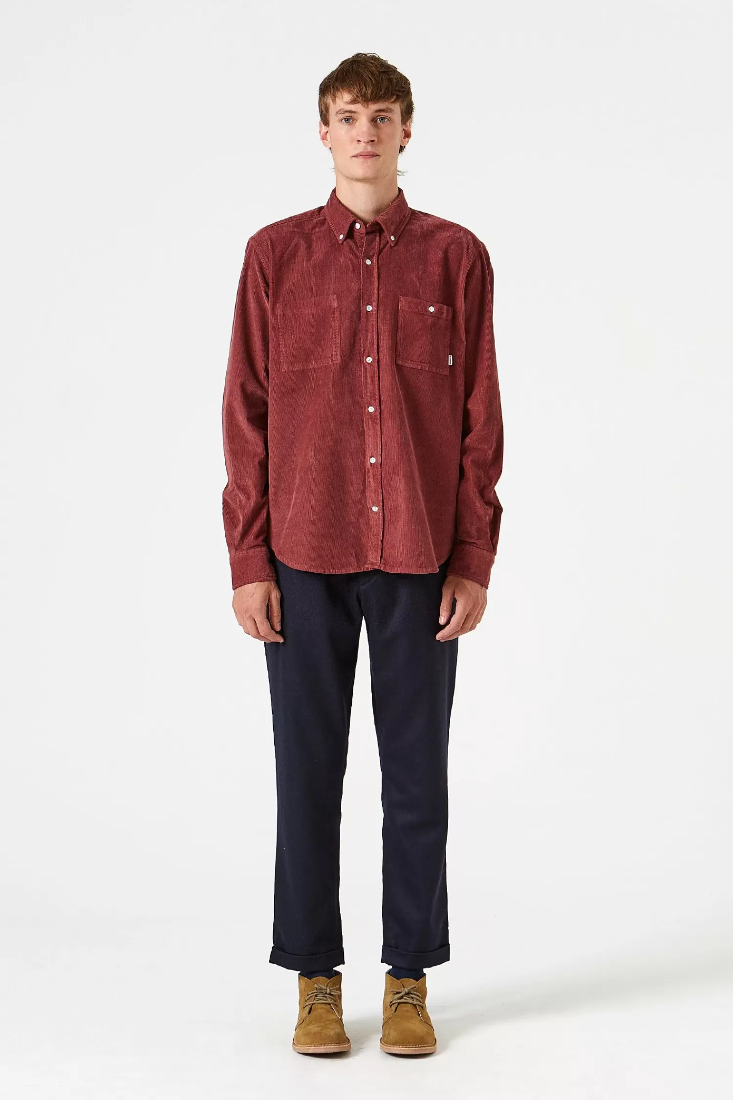 Shirts | Edmmond Studios Microcord Shirt Plain Brick